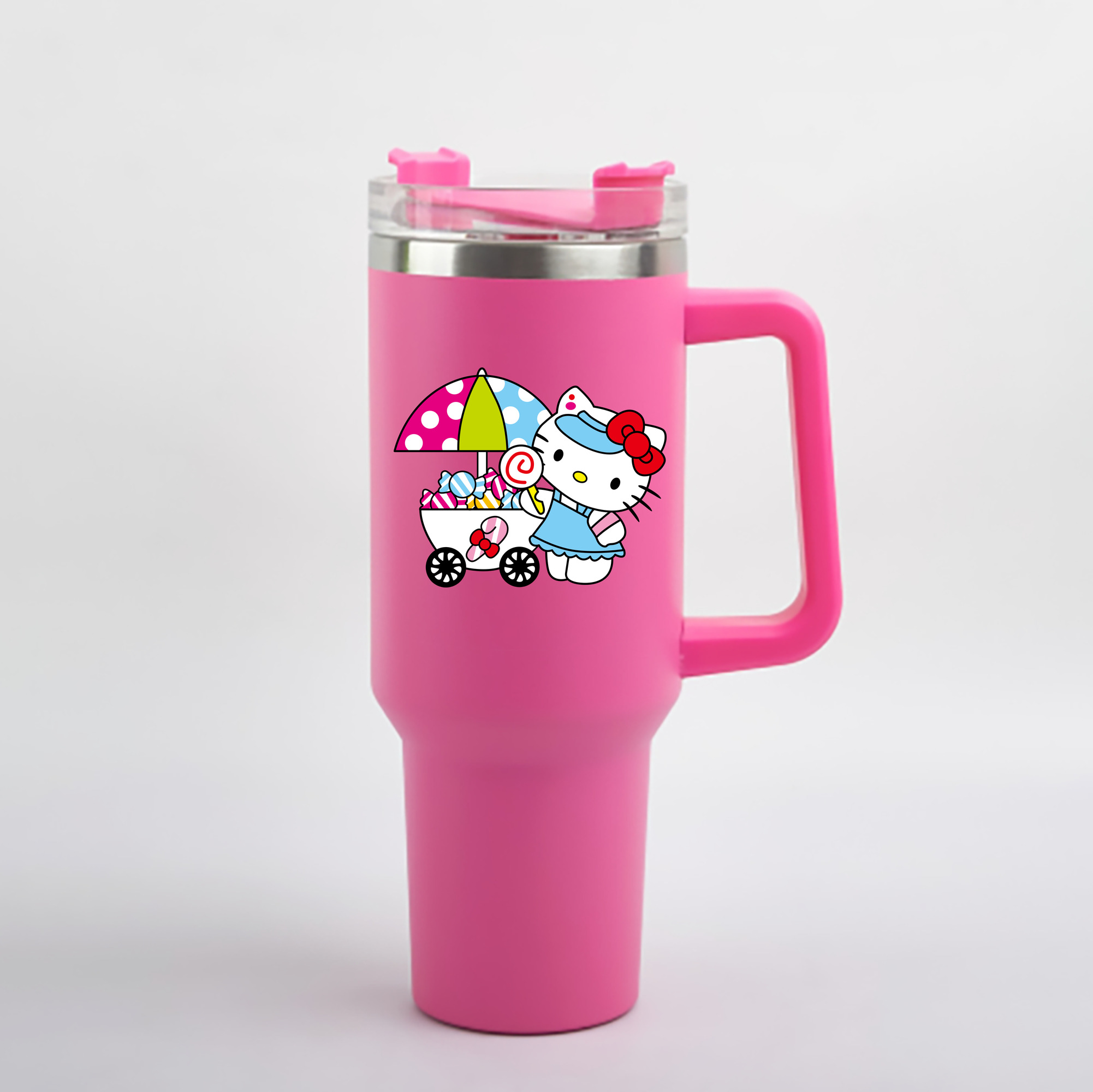 （画像用） Hello Kitty ハローキティ 1200mL車用タンブラー - クリスタルステッカー（プラスチックストロー付き）